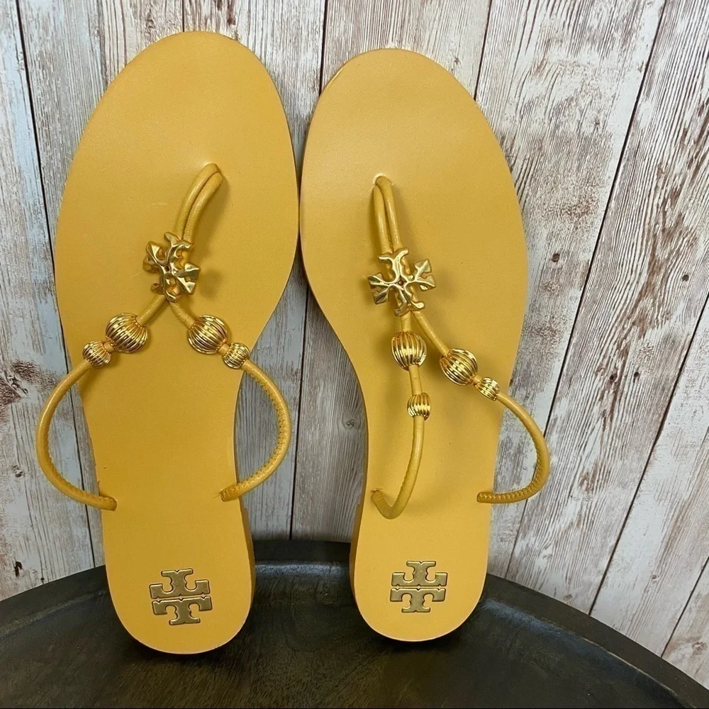 Tory Burch Capri Leather Beaded Flip‎ Flop Sandals Size 7 Women